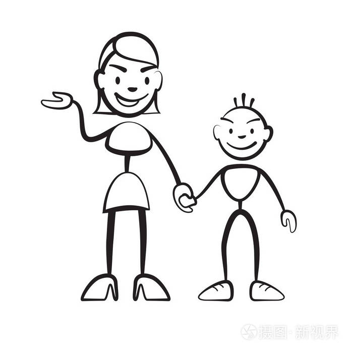 妈妈牵男孩子简笔画图片