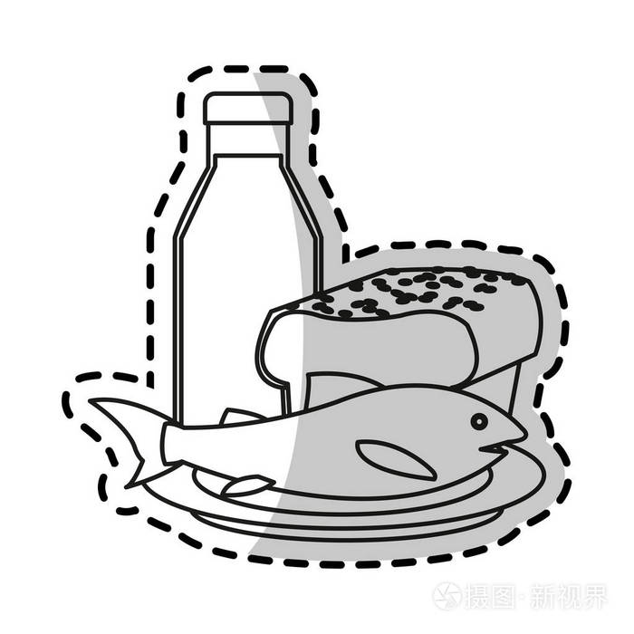 孤立的牛奶面包和鱼设计插画-正版商用图片1rbpzs-摄图新视界