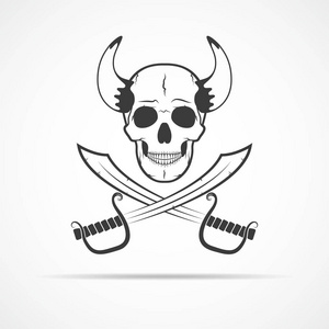 头骨和两把利剑.矢量图插画