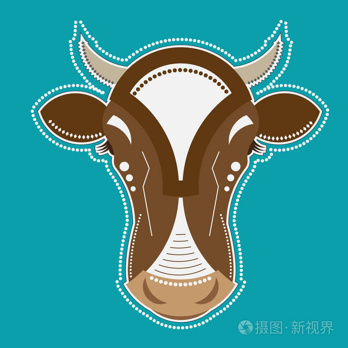 一头牛在几何与装饰风格的肖像插画-正版商用图片1rc078-摄图新视界