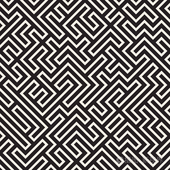 不规则的迷乱线条.矢量无缝黑色和白色花纹
