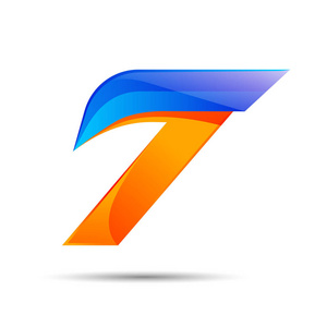 七 7 号标志橙色和蓝色的颜色与速度快线.