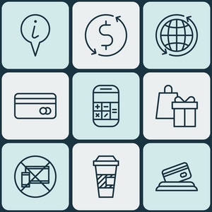 包括元素如付款,购物, 杯和更多照片