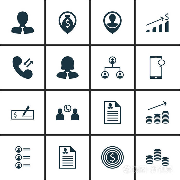 16 管理图标集.可用于 web, 移动, ui 和数据图表设计.