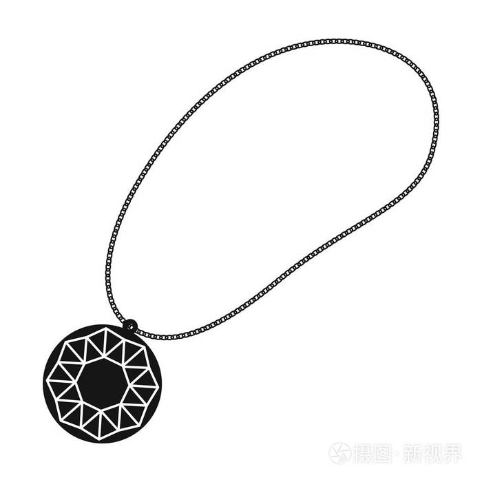 与宝石图标在孤立的白色背景上的黑色风格的项链饰品