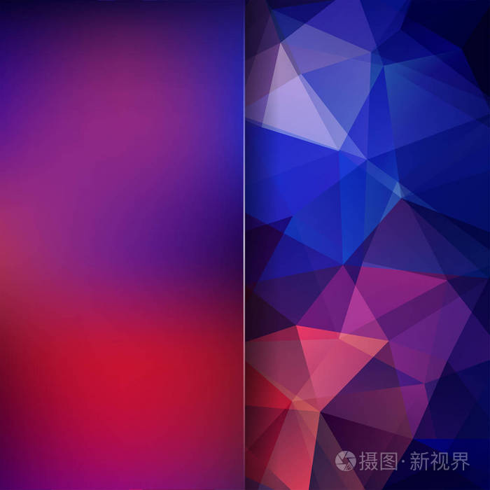 几何图案多边形三角形矢量在红色和蓝色色调的背景模糊与玻璃的背景图