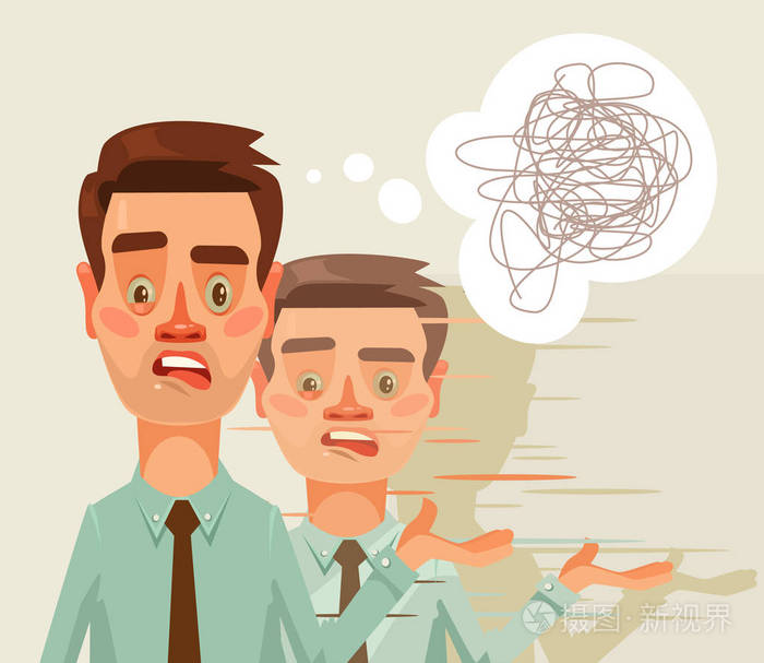 困惑不解的思维办公室工人人性格人格分裂矢量平面卡通插画