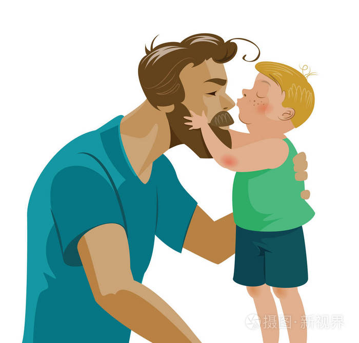 亲吻他的吻和爸爸的鼻子上的儿子.爱与温柔