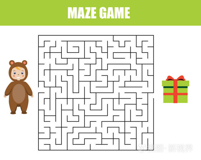 儿童迷宫游戏帮助孩子找到礼品盒