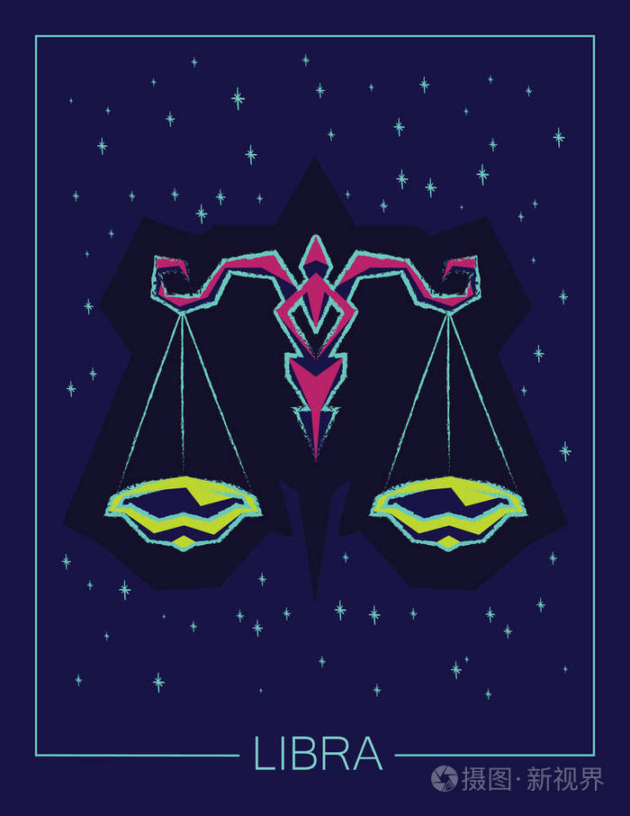 黄道十二宫天秤座对夜晚的星空背景