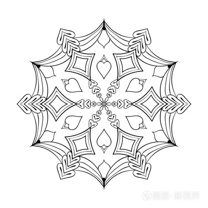 插画 矢量zentangle 风格纸镂空雪花,嘟嘟成人着色页的曼荼罗.