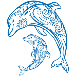 着色与两只海豚图片-着色与两只海豚素材-着色与两只海豚插画-摄图新