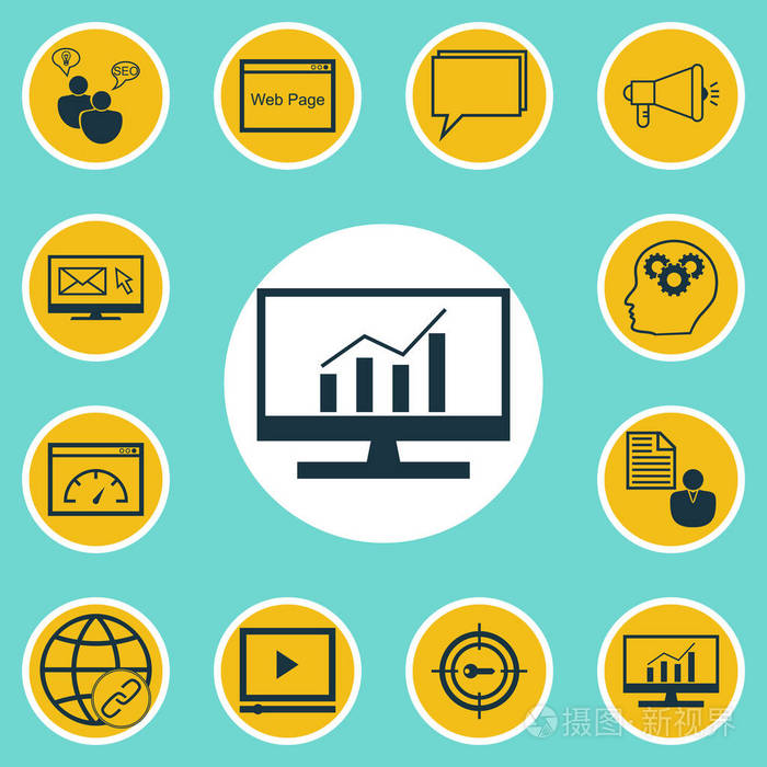 12 营销图标集.可用于 web, 移动, ui 和数据图表设计.