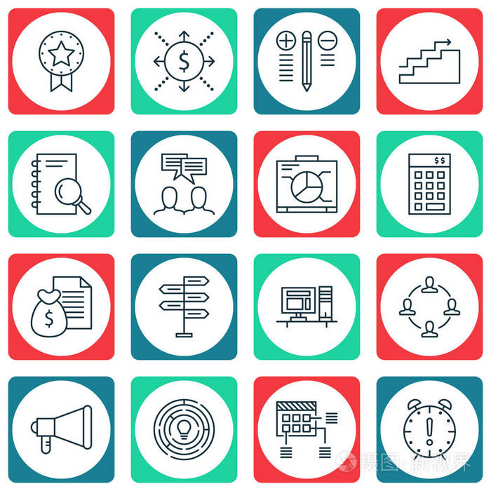 16 项目管理图标集.可用于 web, 移动, ui 和数据图表设计.