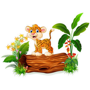 卡通婴儿猎豹在树干上图片
