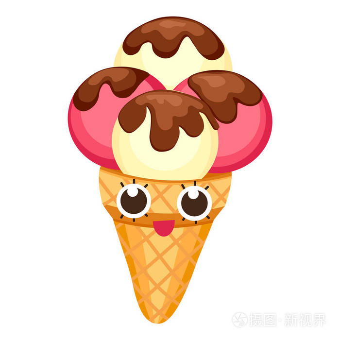 草莓和香草冰淇淋甜点图释字符有趣背景面对