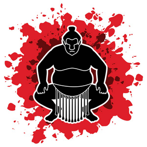 相扑姿势准备战斗相扑,卡通无缝图案背景传统架子上相扑选手的形象