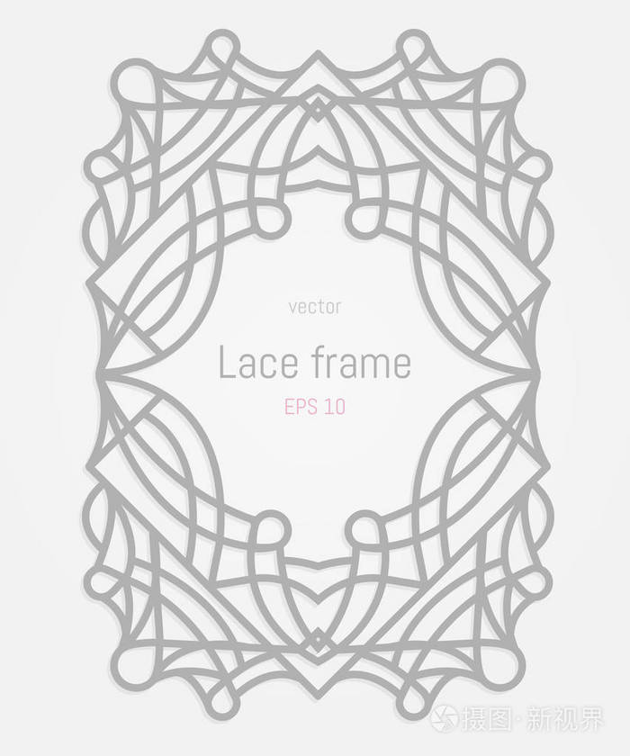 装饰矢量框架和边框。 婚礼或贺卡。 拉泽切割长方形和圆形装饰品。