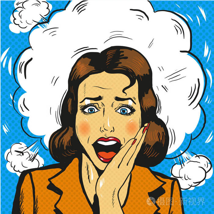 波普艺术女人恐慌复古漫画风格矢量