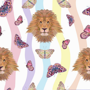 多彩的狮子头和蝴蝶照片