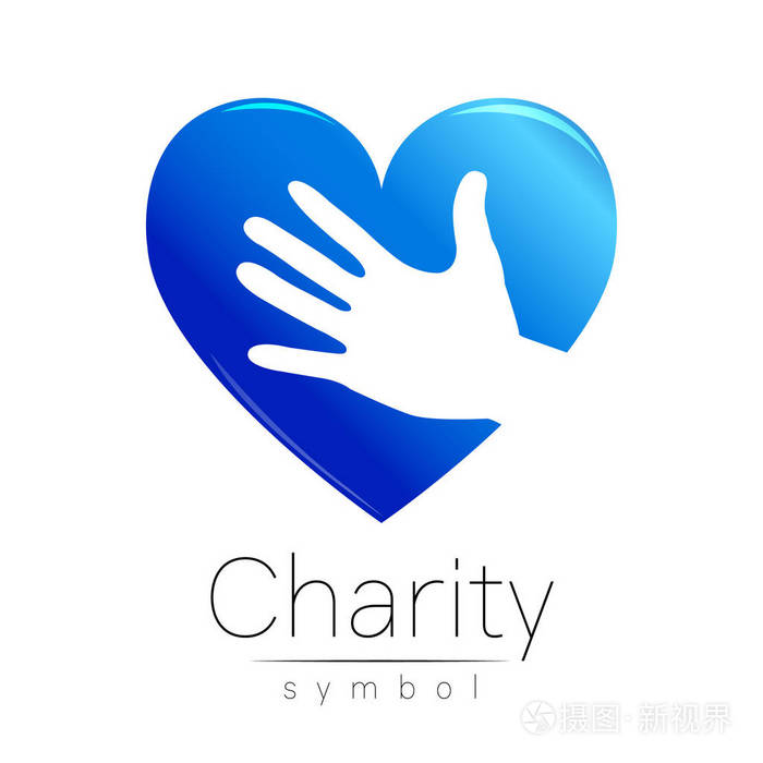 慈善事业的象征.标志手白色背景上孤立的心.蓝色图标公司, web, 卡.