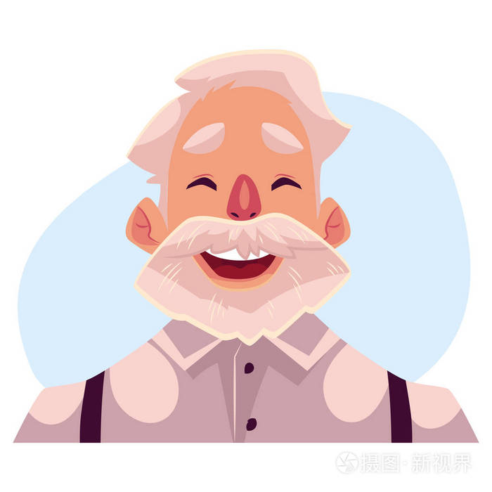 灰色头发老男人的脸,笑的面部表情