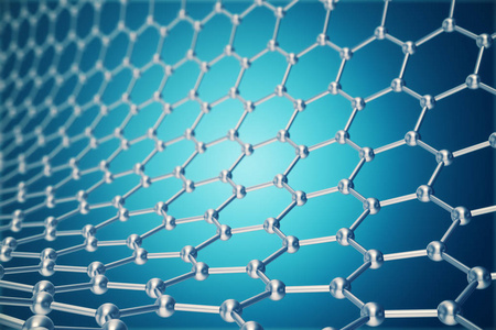 3d 渲染纳米技术六角形几何形式特写,概念石墨烯原子结构,概念石墨烯