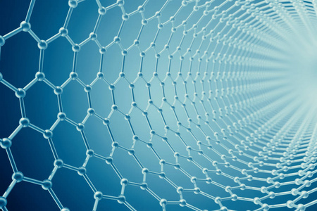 3d 渲染抽象管纳米技术六角形几何形式特写,概念石墨烯分子结构照片