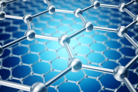 3d 渲染抽象纳米技术六角形几何形式特写, 概念石墨烯原子结构, 概念