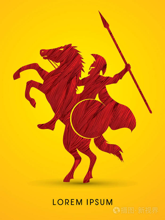 斯巴达的勇士骑手用矛