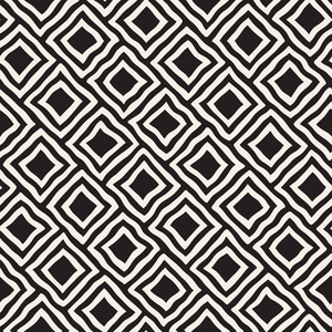 矢量无缝黑色和白色的手绘制的菱形图案线条插画