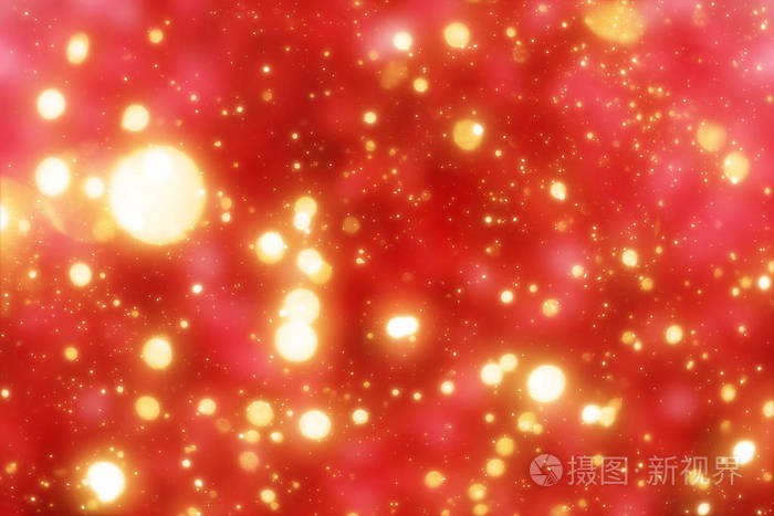 红色圣诞背景与黄金圆环闪光或散景灯圆形金焦的颗粒