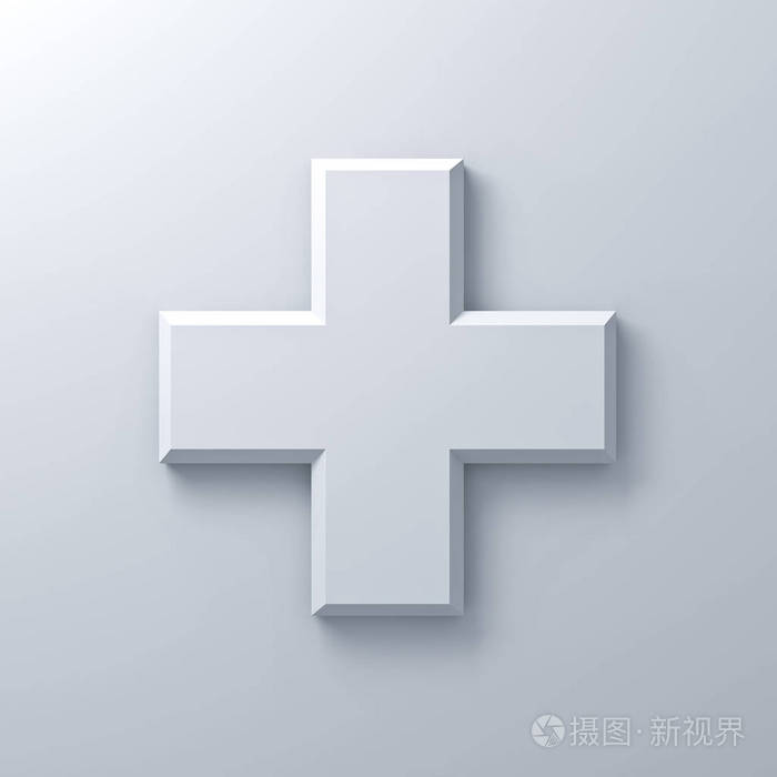 白墙与阴影背景上的白色加号抽象