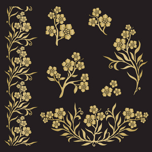 勿忘我花 (勿忘我) 图形的花剪影插画