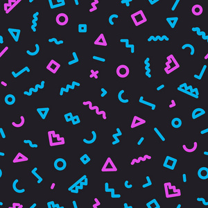 炫彩几何无缝花纹不同形状颜色样式.孟菲斯一时尚风格.矢量图照片