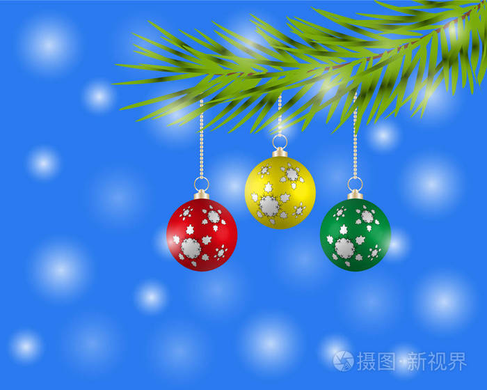 用五颜六色的气球，蓝色背景上的圣诞树