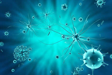 3d 渲染病毒在受感染的生物体,病毒病流行,病毒抽象背景照片
