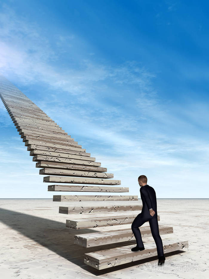 商人在楼梯上到天空