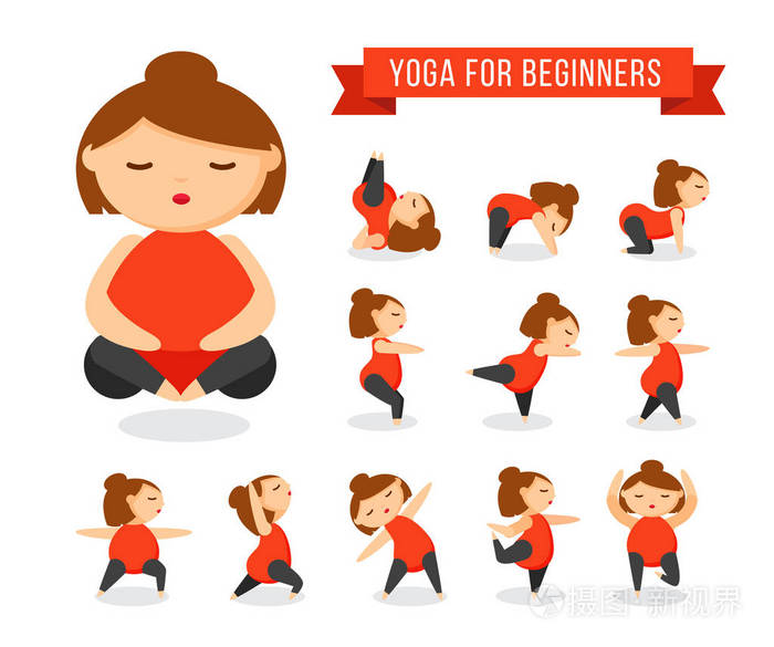 可爱的卡通女人的瑜伽体式