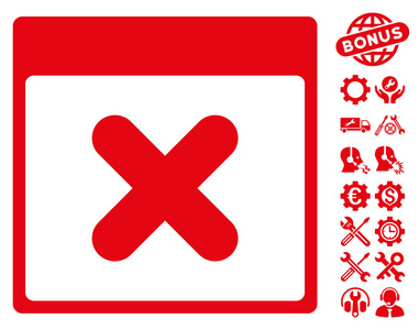 取消计划取消与奖金日历页矢量图标照片