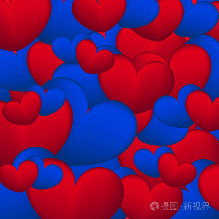 背景的蓝色和红色的心