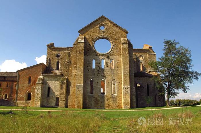 古修道院的圣加尔加诺附近的罗马式建筑在托斯卡纳的 Chiusdino，托斯卡纳，意大利，示例