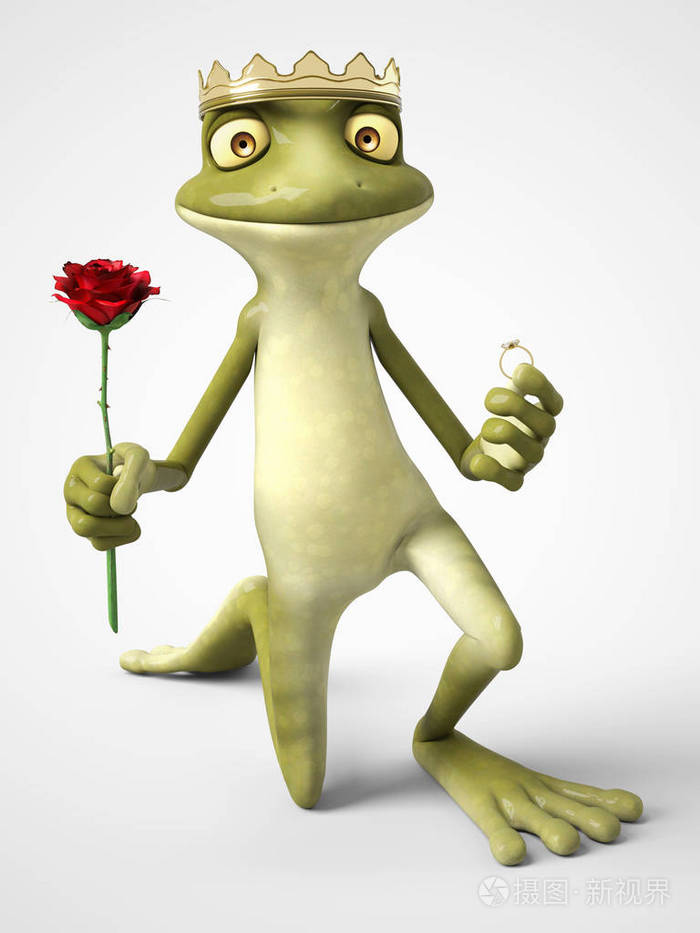 3d渲染的提议的浪漫卡通青蛙王子