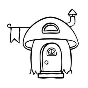 魔法小屋着色儿童画的飓风草绘元素集绿色弯曲的房子,以儿童绘画的