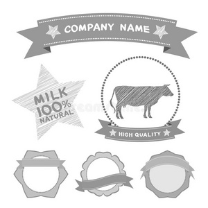 肉店标签和设计元素农场，牛乳图和设计元素的复古风格。 矢量
