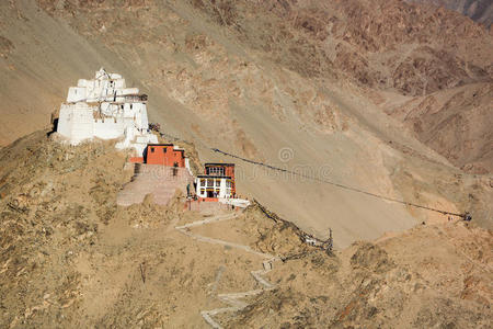 寺庙 采墨 建筑 岩石 拉达克 风景 佛教徒 土地 亚洲