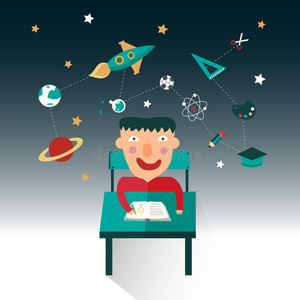 学习数学,天文学和化学等科学,而他的想象力则是通过矢量来创造的插画