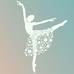 芭蕾舞演员跳舞,白色剪影,孤立的矢量,照片