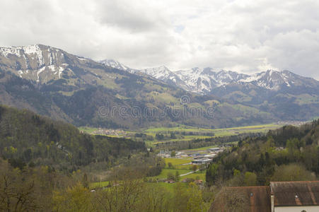 美丽的 乡村 弗里堡 小山 城堡 草地 风景 阿尔卑斯山