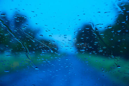 变模糊 汽车 夏天 玻璃 空的 窗口 雨滴 春天 凉爽 自然